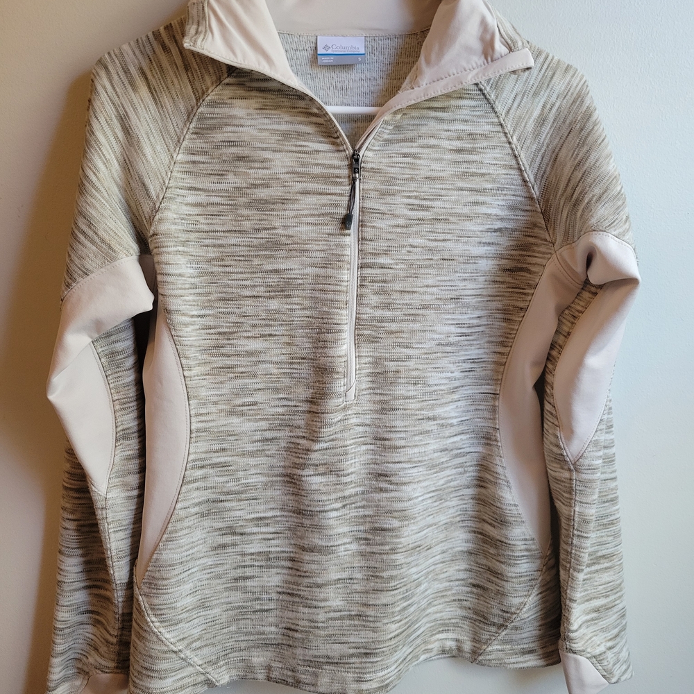 Columbia Women's Cream and Gray Half-Zip Hoodie, S